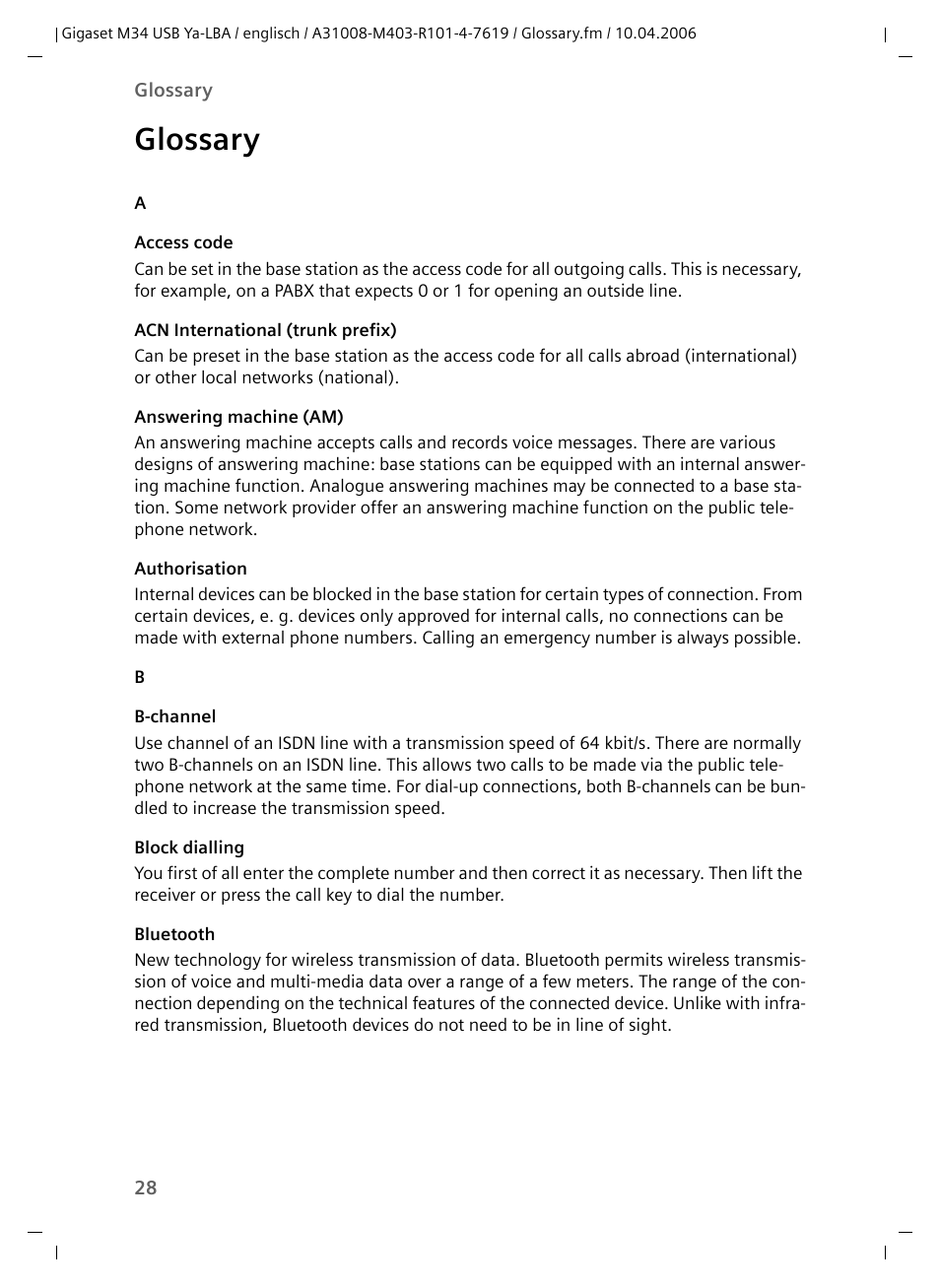 Glossary | Siemens M34 User Manual | Page 28 / 41