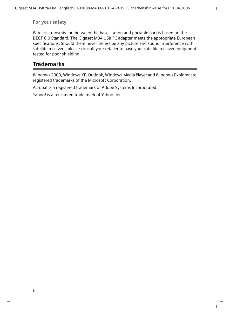 Trademarks | Siemens M34 User Manual | Page 6 / 41
