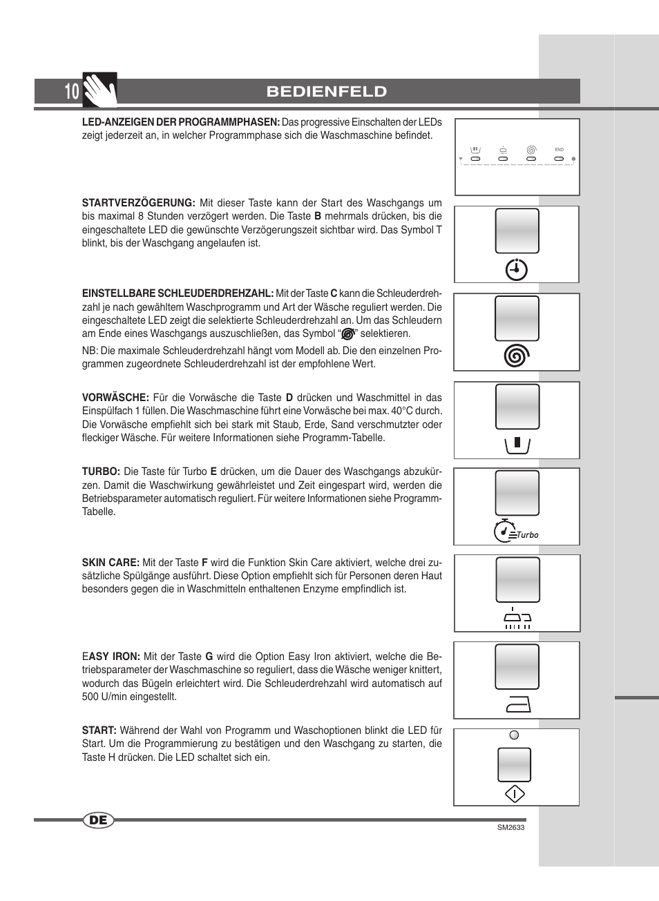 Bedienfeld | Ardo FLOI106S User Manual | Page 10 / 52