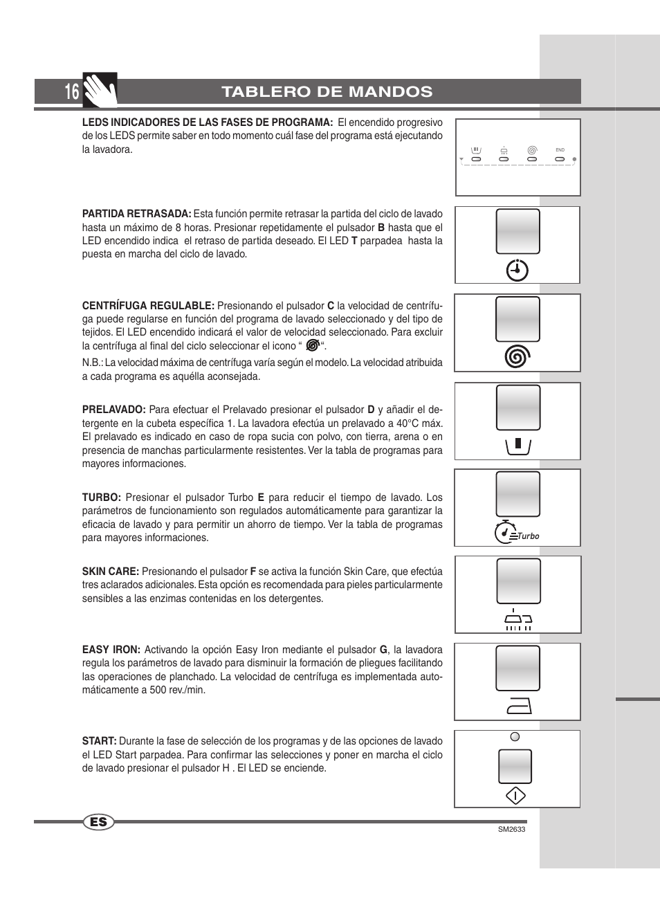 Tablero de mandos | Ardo FLOI106S User Manual | Page 16 / 52