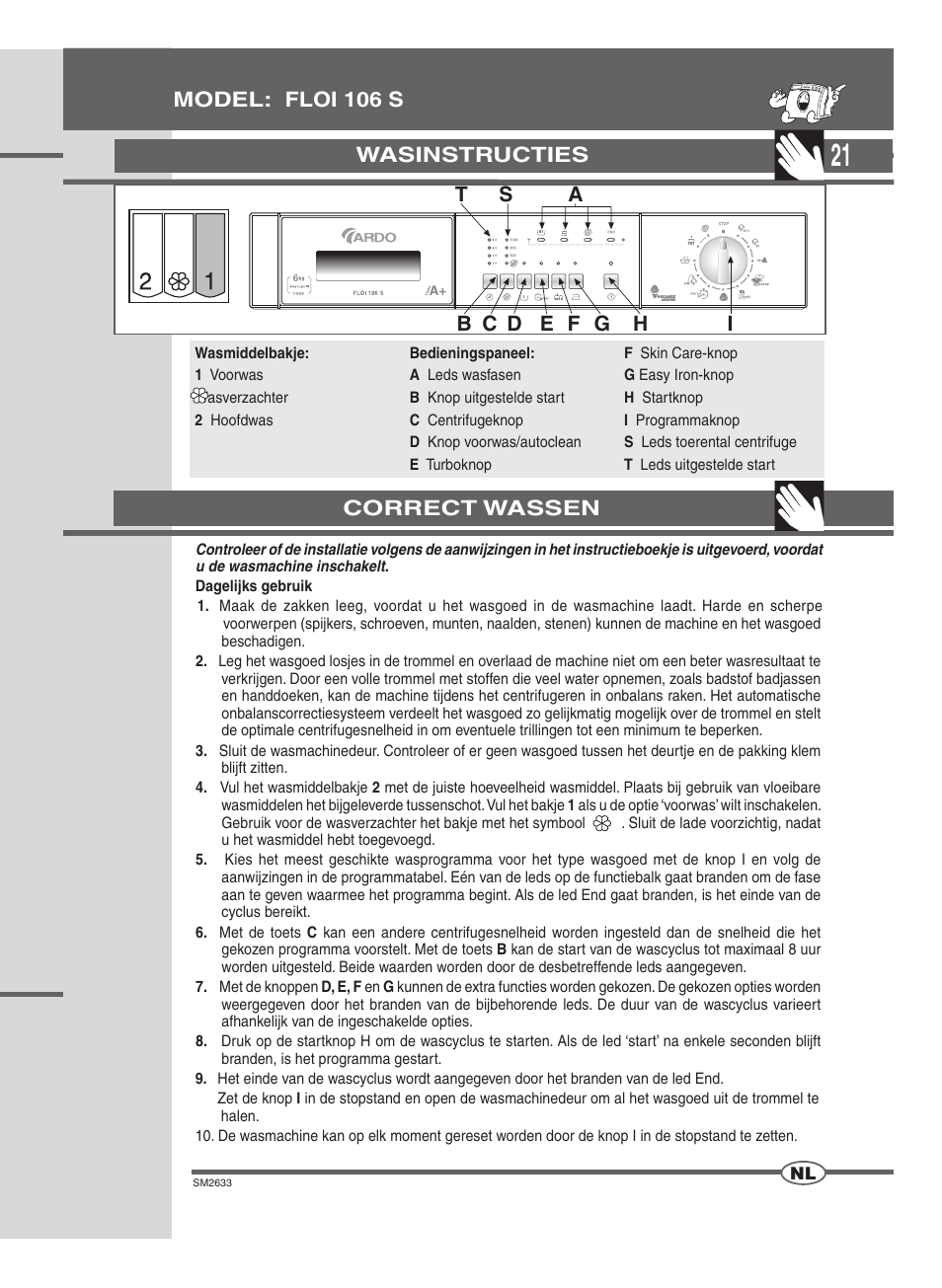 Wasinstructies, Model: floi 106 s correct wassen | Ardo FLOI106S User Manual | Page 21 / 52