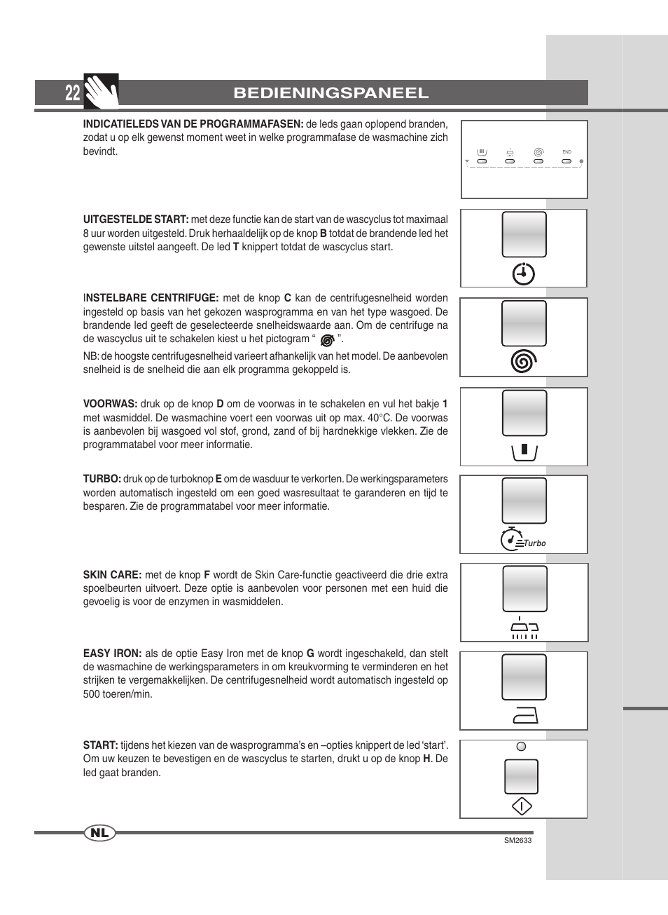 Bedieningspaneel | Ardo FLOI106S User Manual | Page 22 / 52