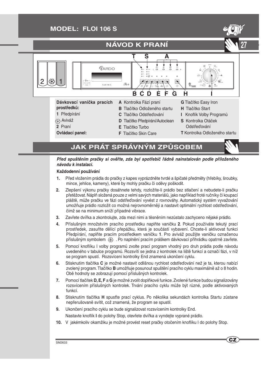 Návod k praní, Model: floi 106 s jak prát správným způsobem | Ardo FLOI106S User Manual | Page 27 / 52