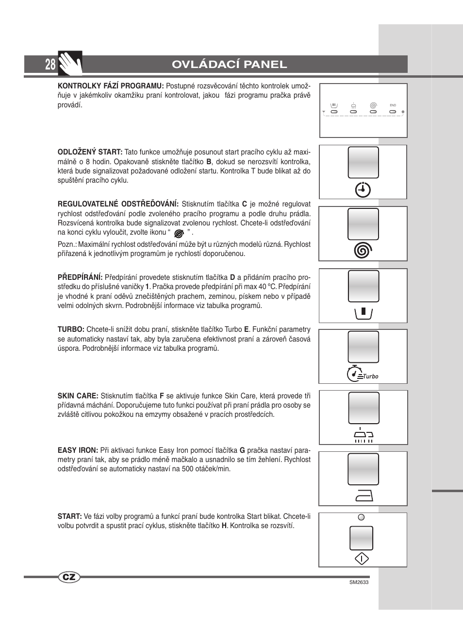 Ovládací panel | Ardo FLOI106S User Manual | Page 28 / 52