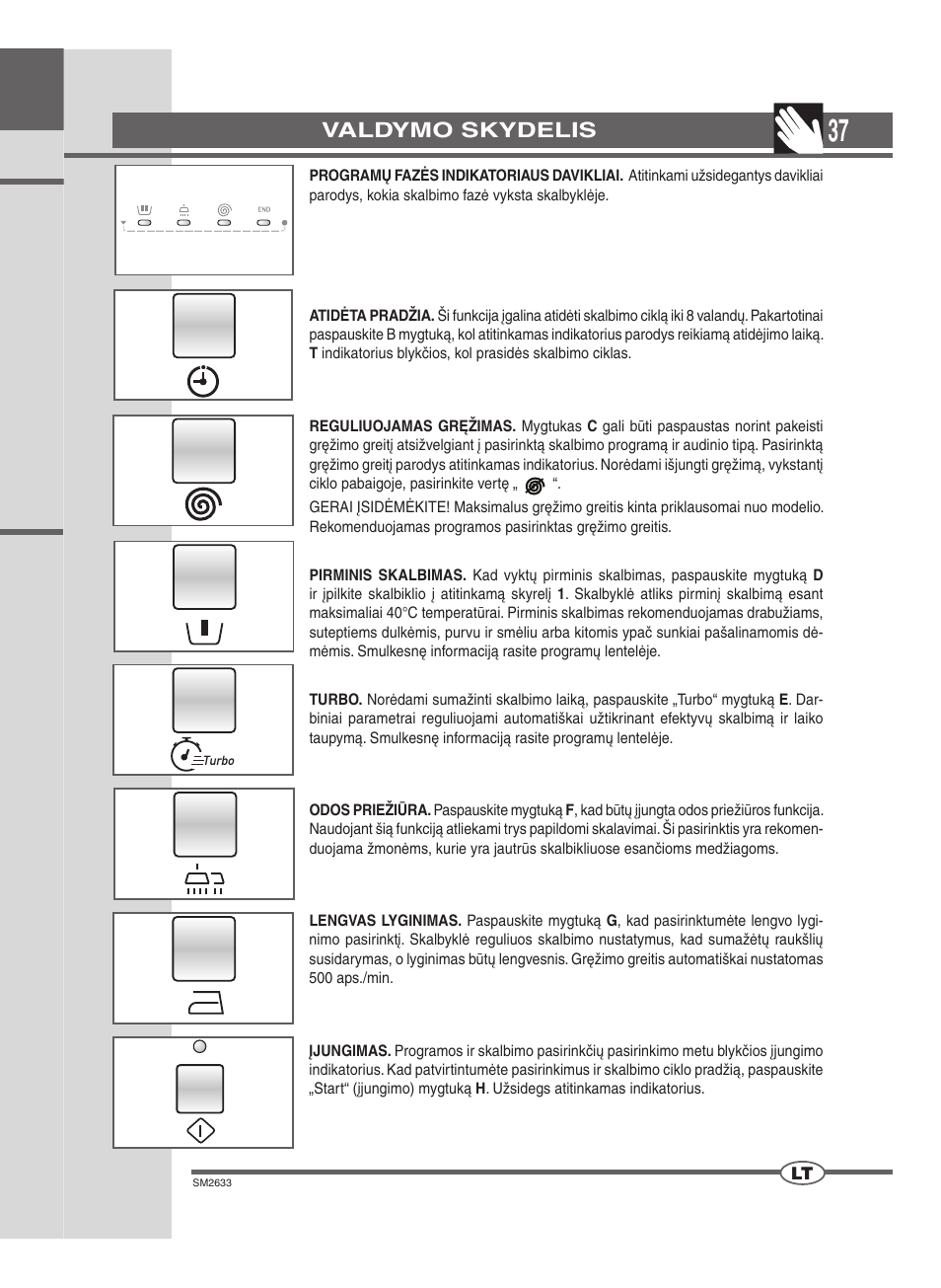 Valdymo skydelis | Ardo FLOI106S User Manual | Page 37 / 52