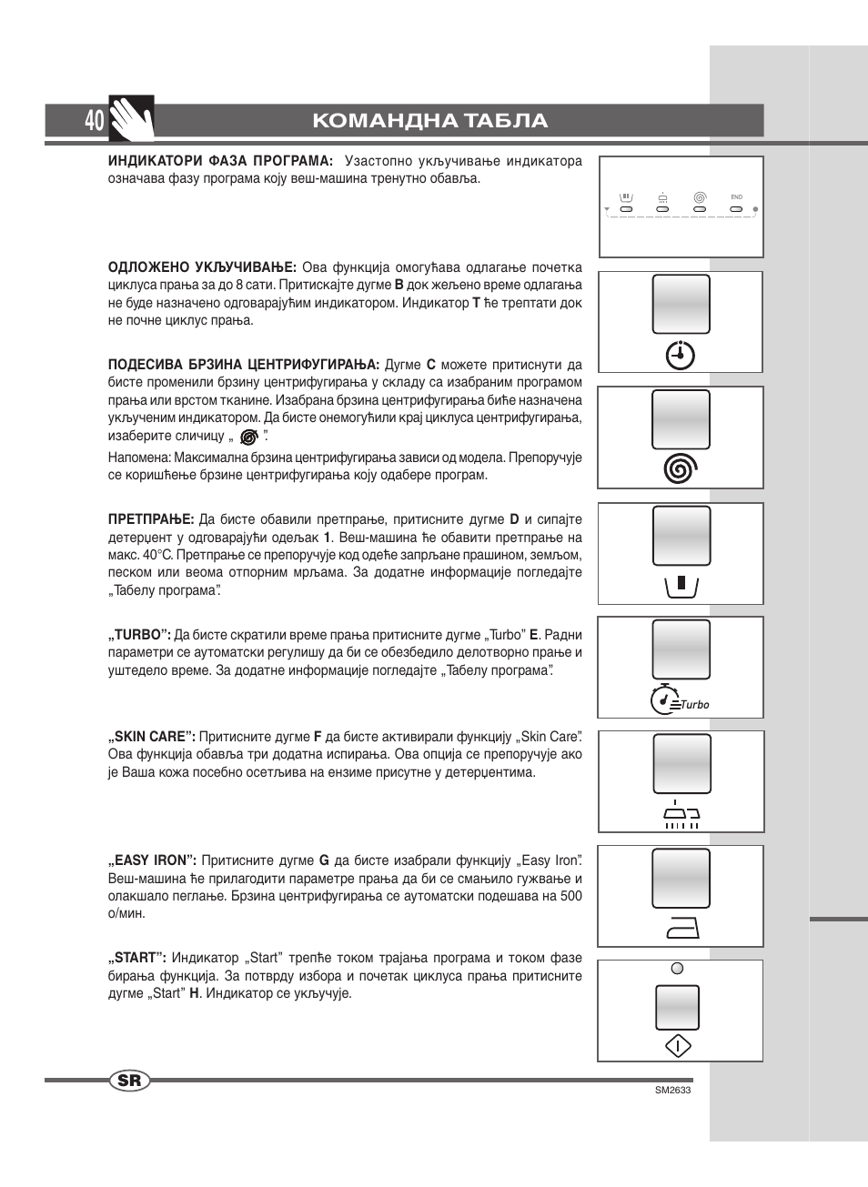 Командна табла | Ardo FLOI106S User Manual | Page 40 / 52