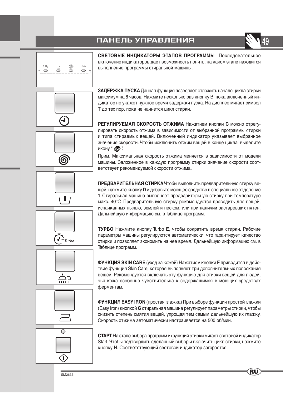 Панель управления | Ardo FLOI106S User Manual | Page 49 / 52