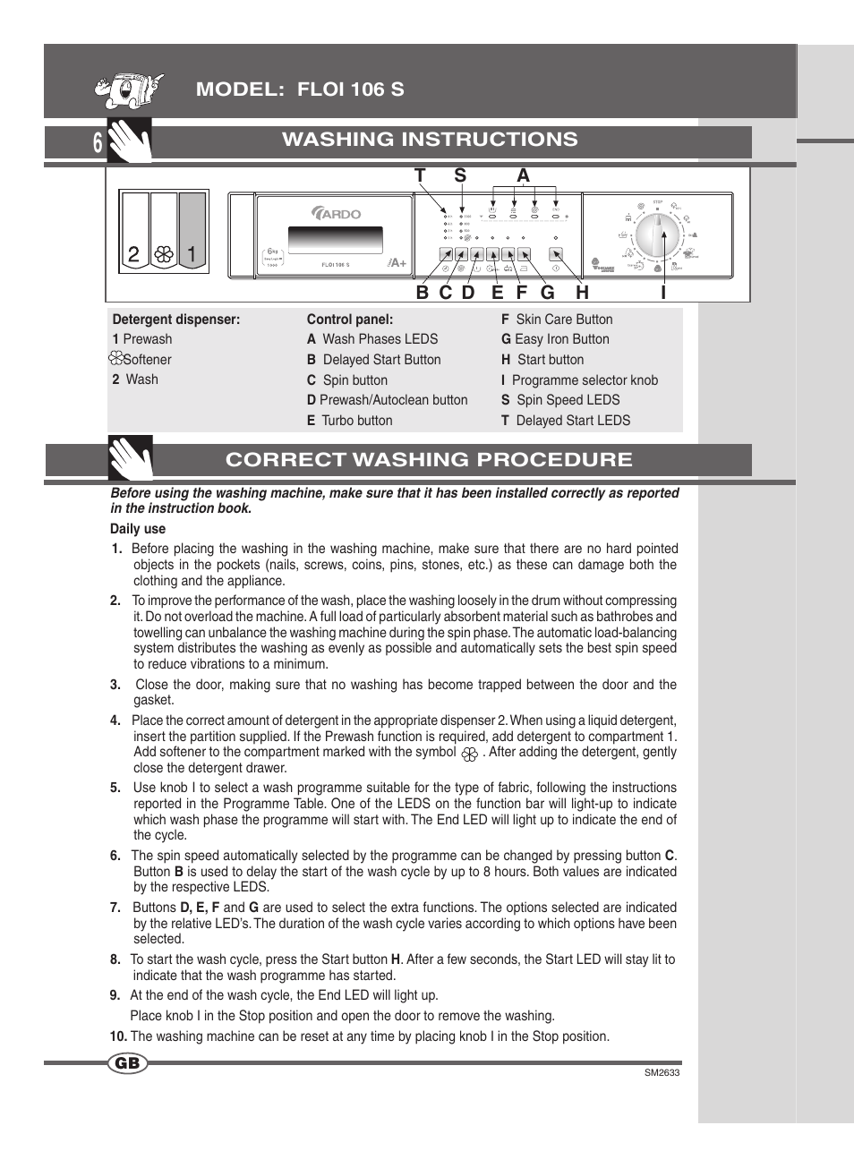 Washing instructions | Ardo FLOI106S User Manual | Page 6 / 52