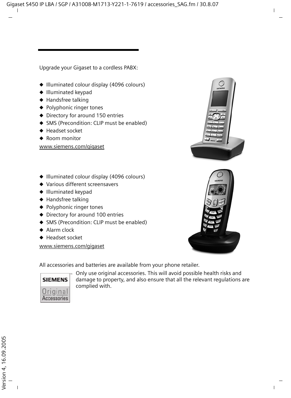 Accessories | Siemens Gigaset S450 IP User Manual | Page 111 / 131