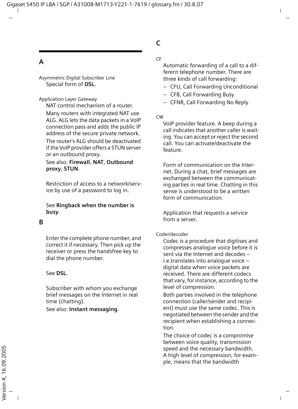 Glossary | Siemens Gigaset S450 IP User Manual | Page 112 / 131
