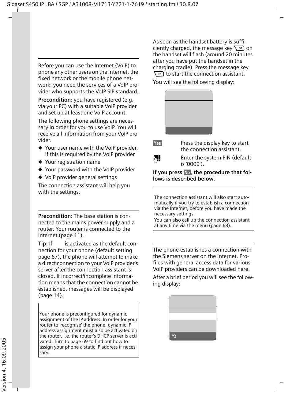 Making settings for voip telephony, Starting the connection assistant, Downloading voip provider data | Siemens Gigaset S450 IP User Manual | Page 13 / 131