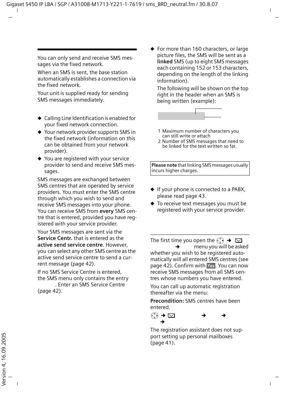 Sms (text messages), Registering with the registration assistant | Siemens Gigaset S450 IP User Manual | Page 37 / 131