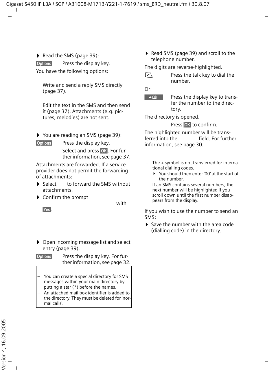 Replying to or forwarding text messages, Accept number in the directory | Siemens Gigaset S450 IP User Manual | Page 41 / 131