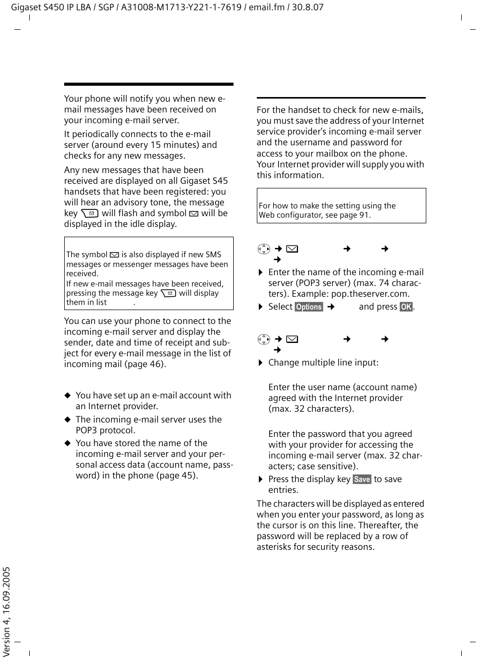 E-mail notifications | Siemens Gigaset S450 IP User Manual | Page 46 / 131