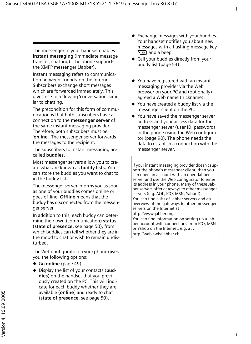 Messenger | Siemens Gigaset S450 IP User Manual | Page 49 / 131