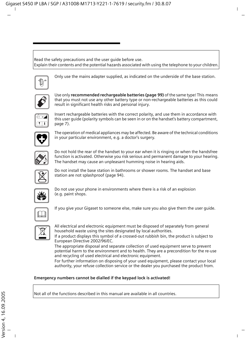Safety precautions | Siemens Gigaset S450 IP User Manual | Page 6 / 131