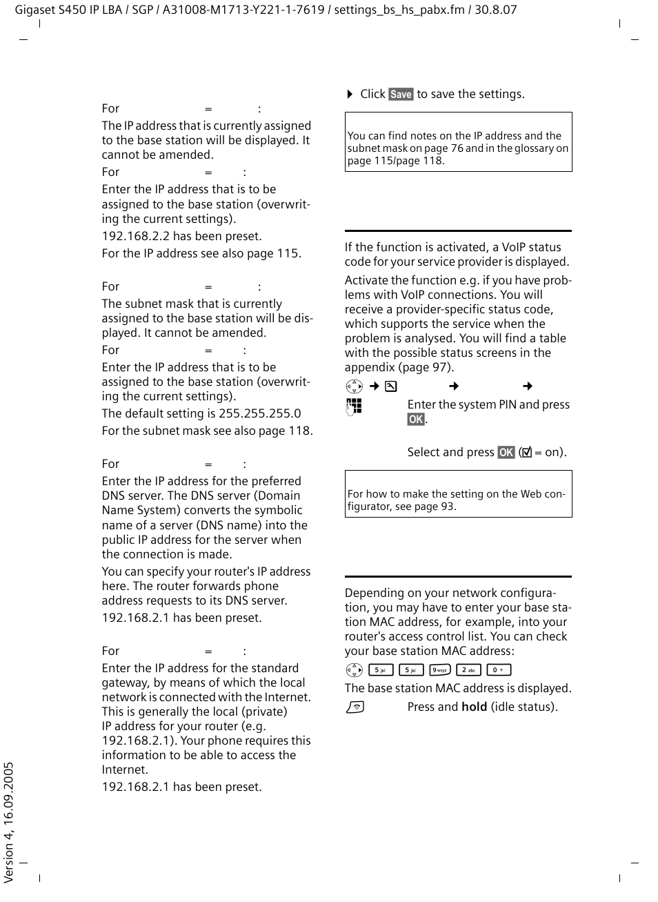 Check the base station mac address | Siemens Gigaset S450 IP User Manual | Page 71 / 131