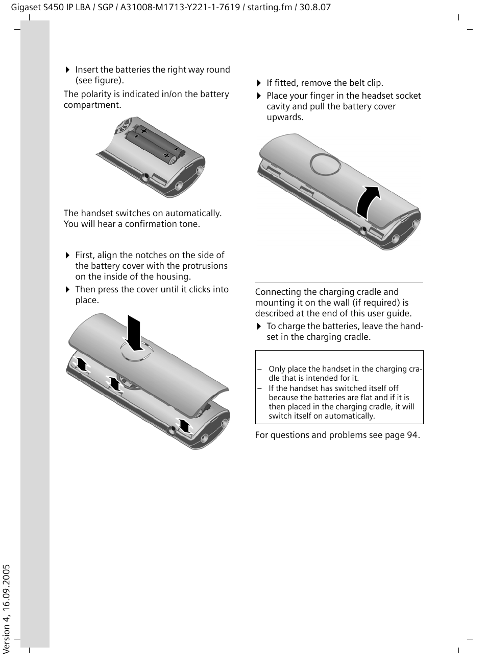 Connecting the charging cradle | Siemens Gigaset S450 IP User Manual | Page 9 / 131