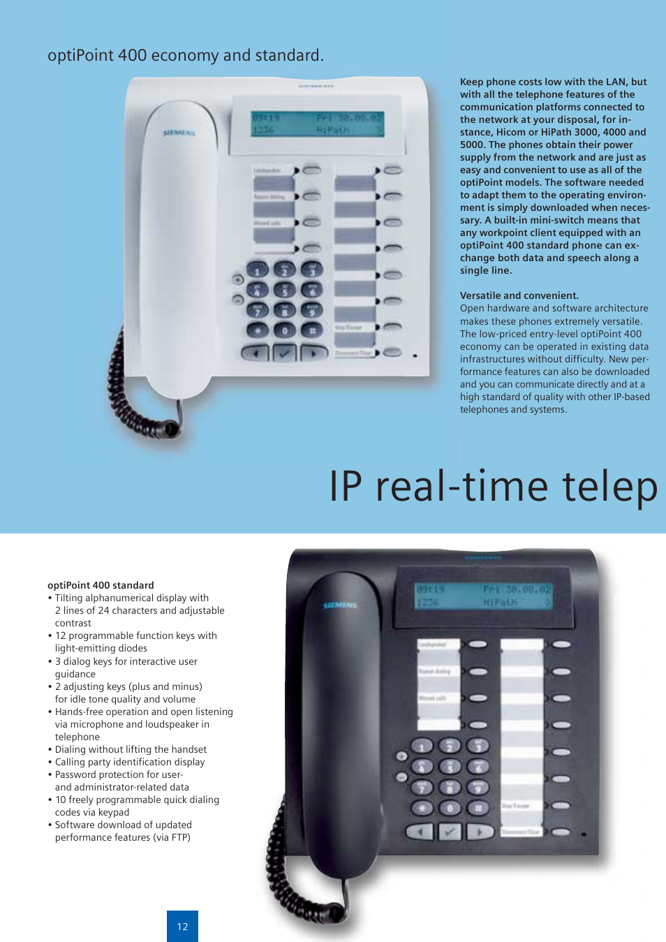 Ip real-time telep, Optipoint 400 economy and standard | Siemens optiPoint family User Manual | Page 12 / 39