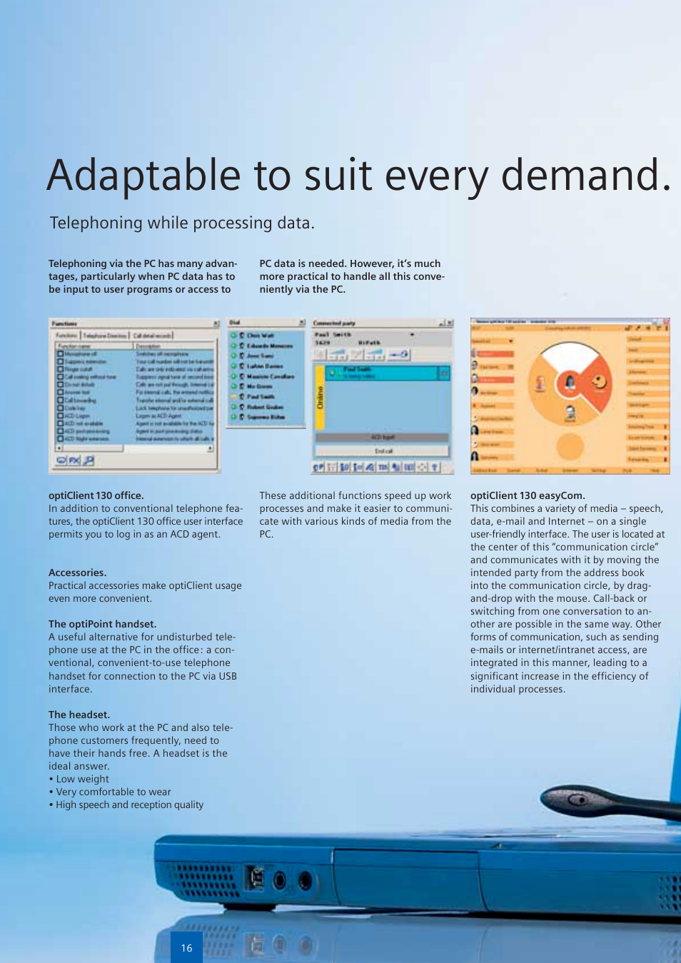 Adaptable to suit every demand, Telephoning while processing data | Siemens optiPoint family User Manual | Page 16 / 39