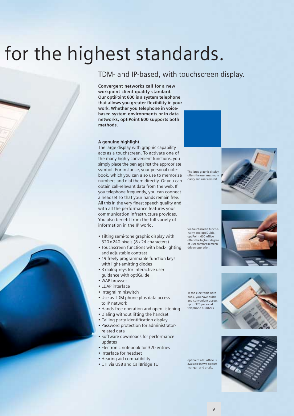 For the highest standards, Tdm- and ip-based, with touchscreen display | Siemens optiPoint family User Manual | Page 9 / 39