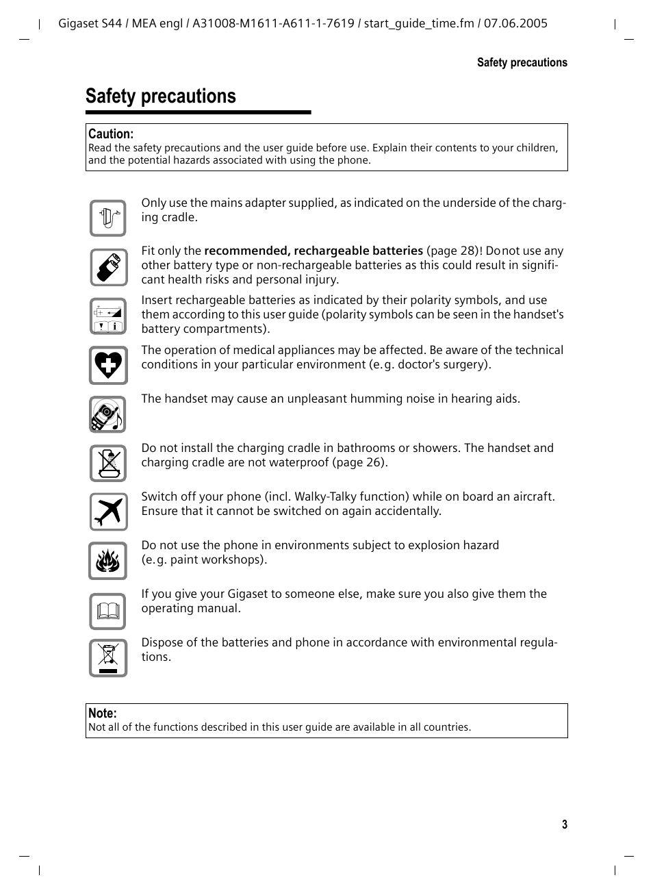 Safety precautions | Siemens GigasetS44 User Manual | Page 4 / 36