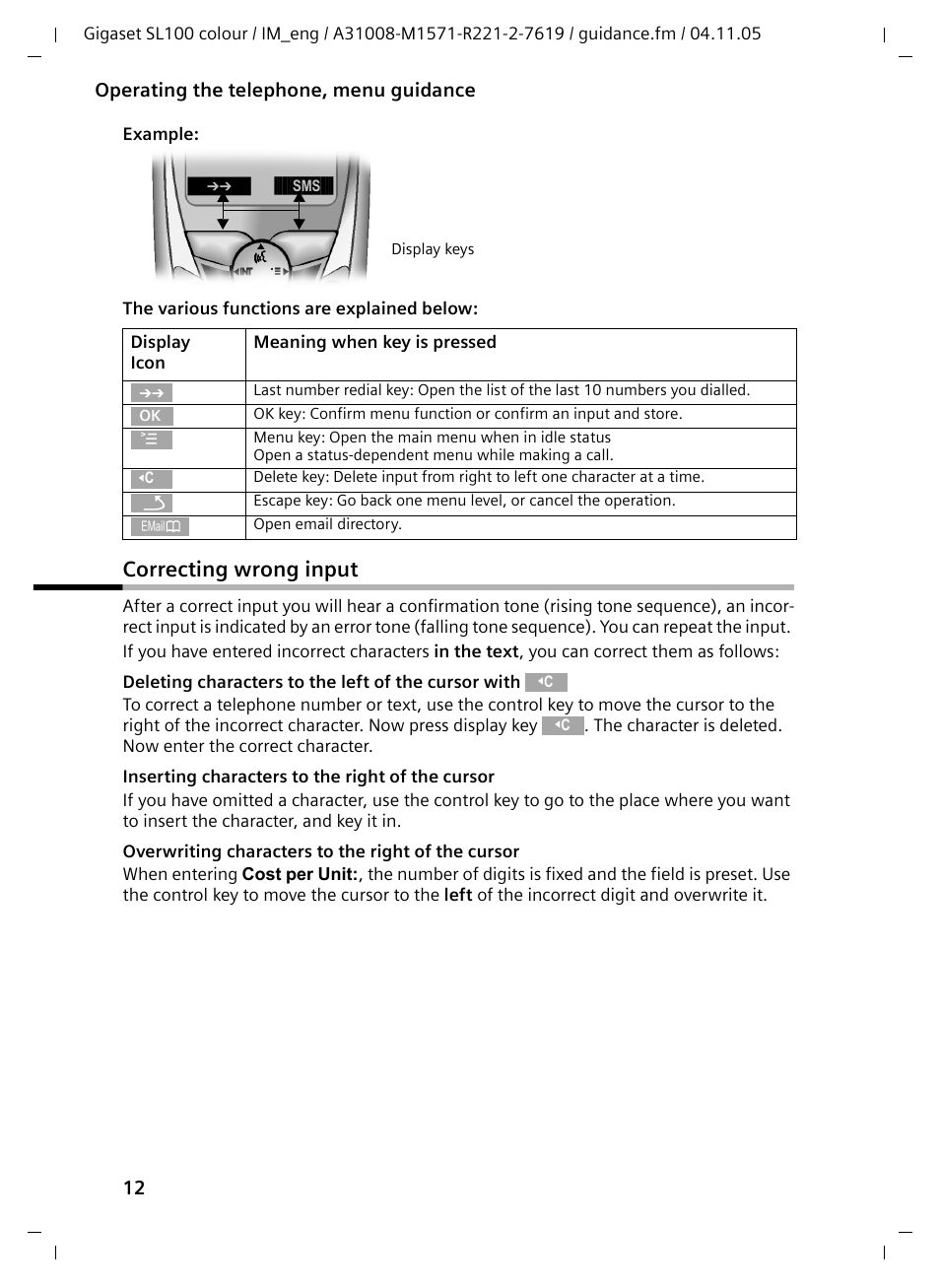 Correcting wrong input | Siemens Gigaset SL100 User Manual | Page 13 / 93