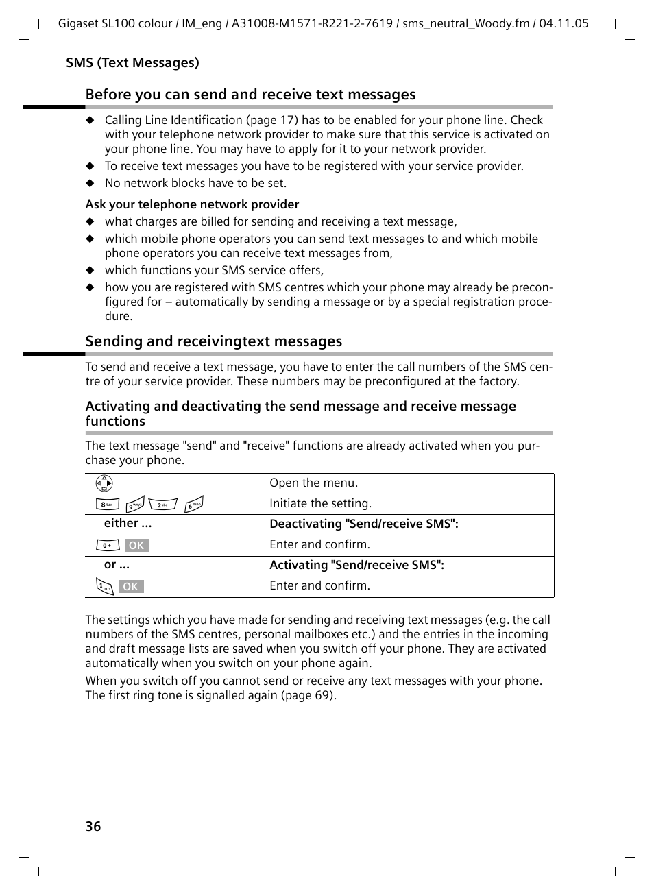 Before you can send and receive text messages, Sending and receivingtext messages, N o2 l | Siemens Gigaset SL100 User Manual | Page 37 / 93