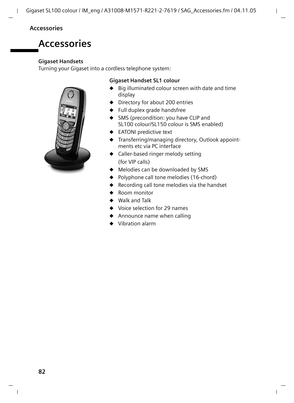 Accessories | Siemens Gigaset SL100 User Manual | Page 83 / 93