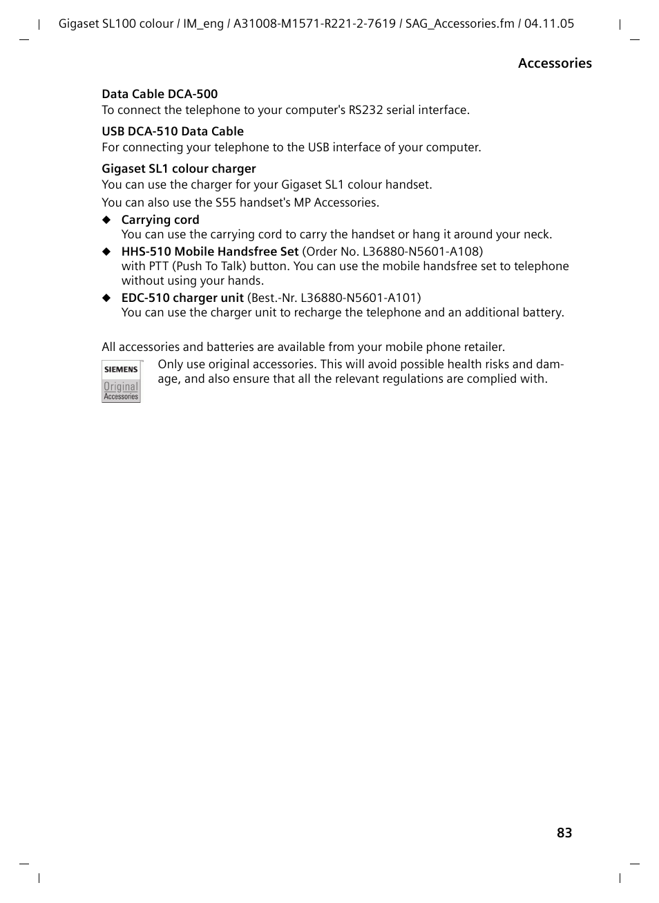 Siemens Gigaset SL100 User Manual | Page 84 / 93