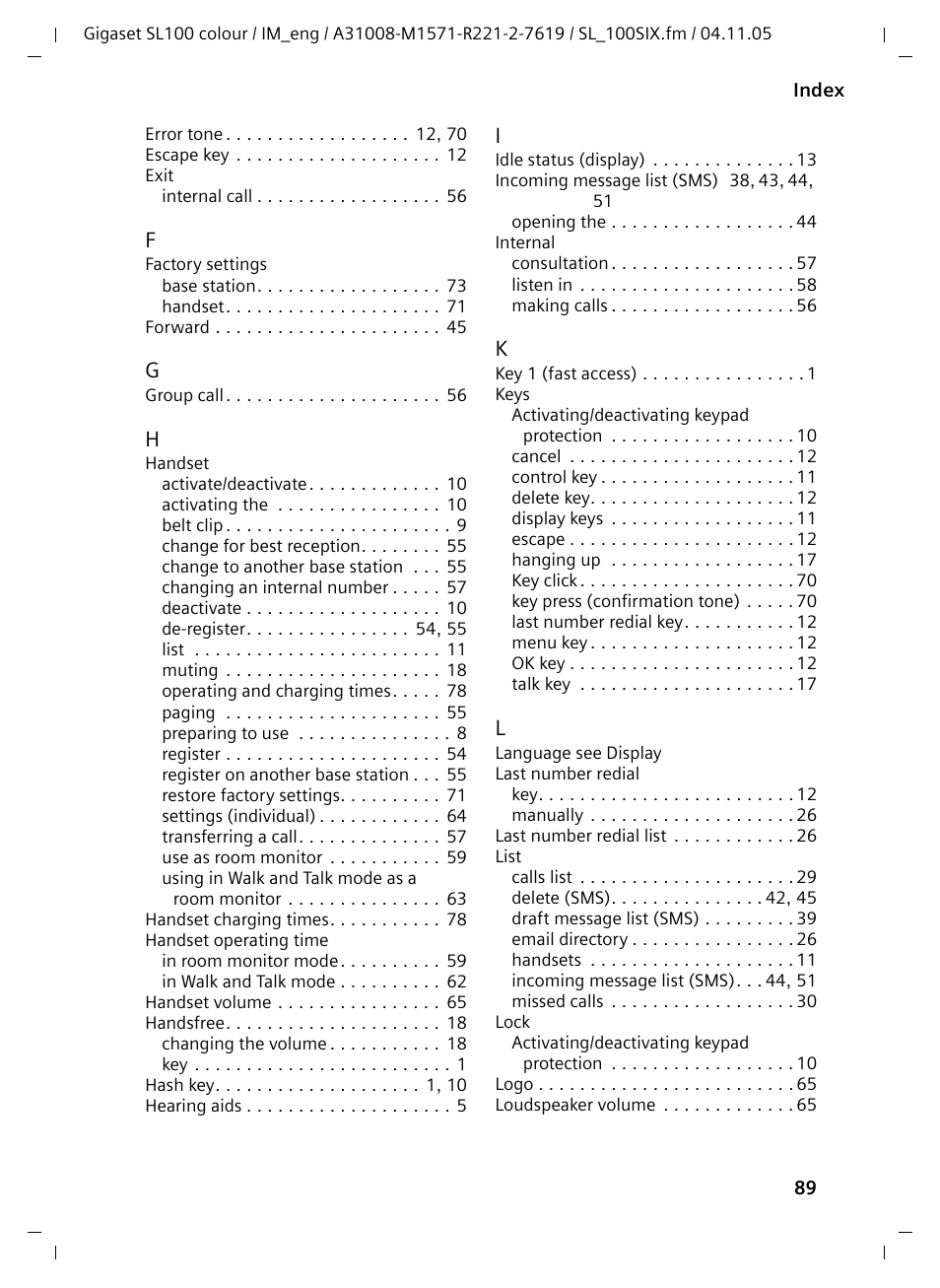 Siemens Gigaset SL100 User Manual | Page 90 / 93