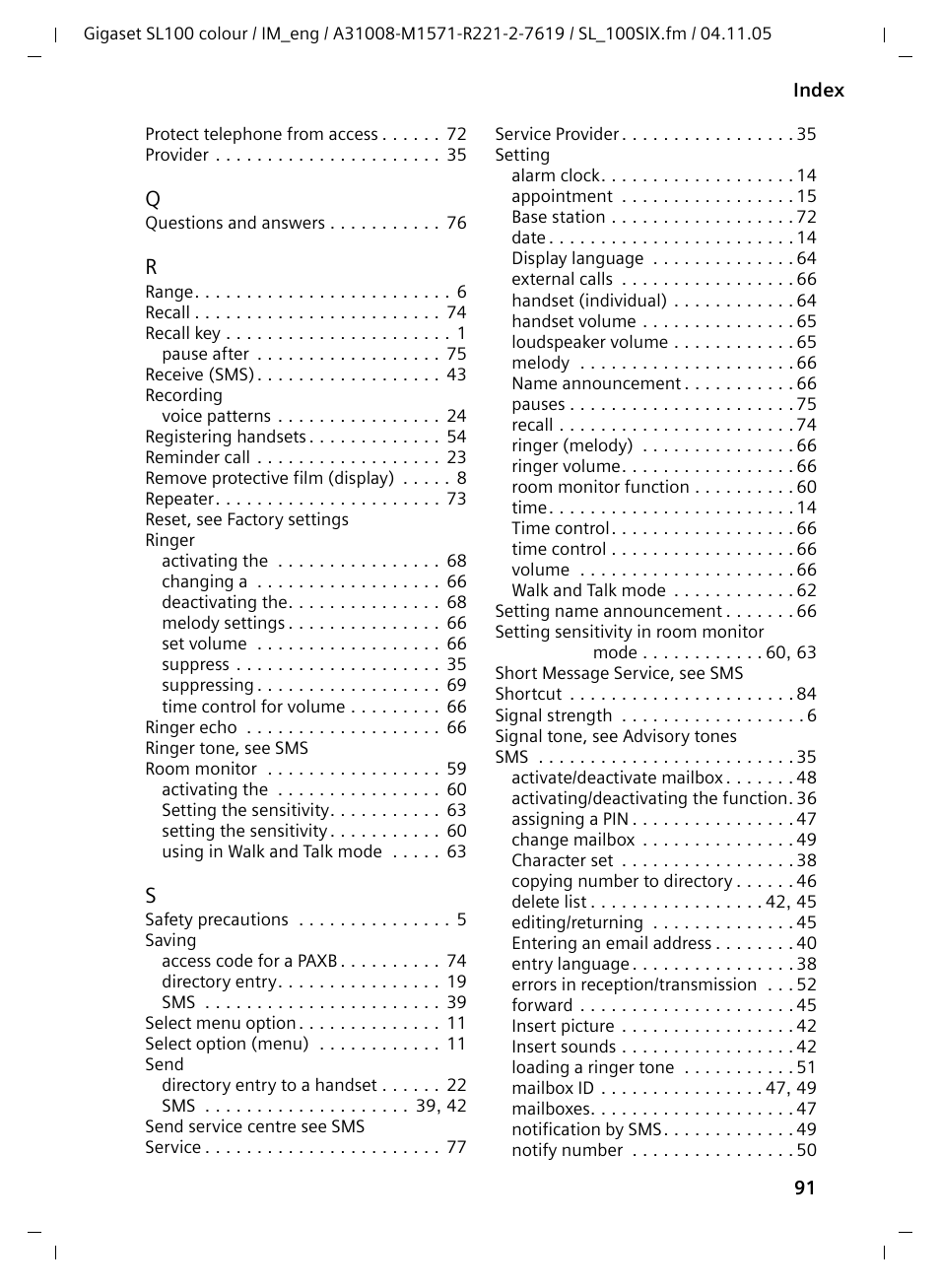 Siemens Gigaset SL100 User Manual | Page 92 / 93