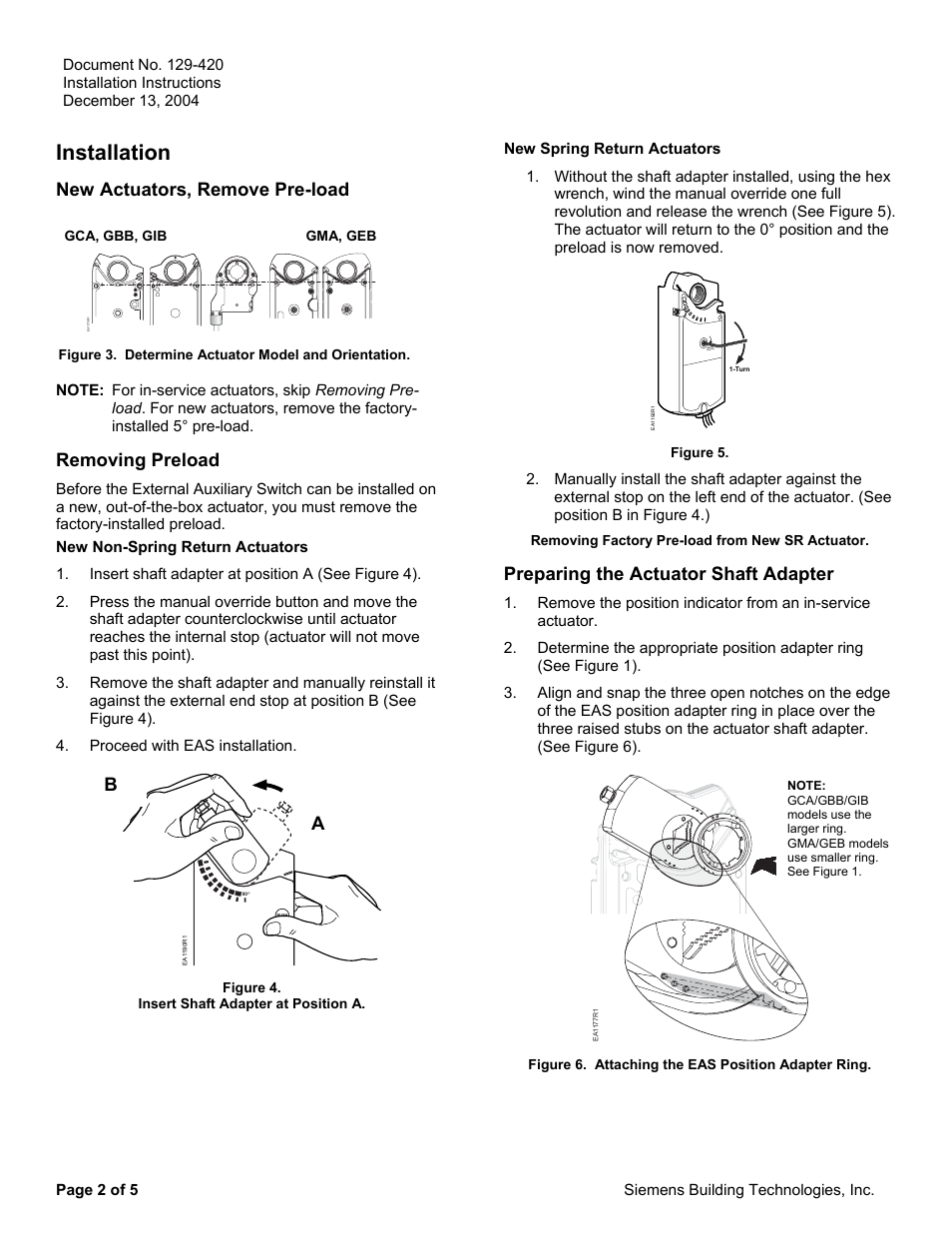 Installation, New actuators, remove pre-load, Removing preload | Preparing the actuator shaft adapter | Siemens ASC77.2U User Manual | Page 2 / 5