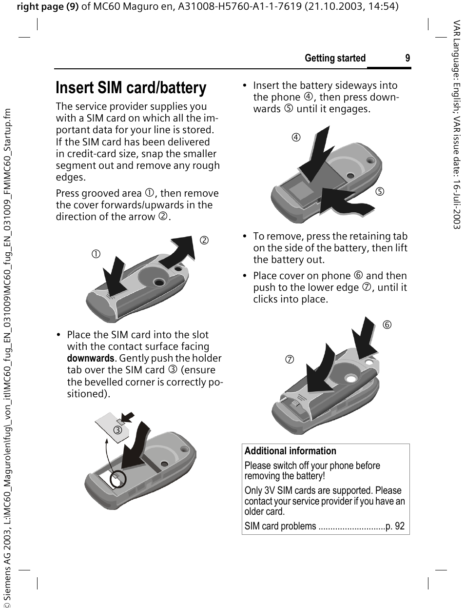 Insert sim card/battery | Siemens MC60 User Manual | Page 10 / 118