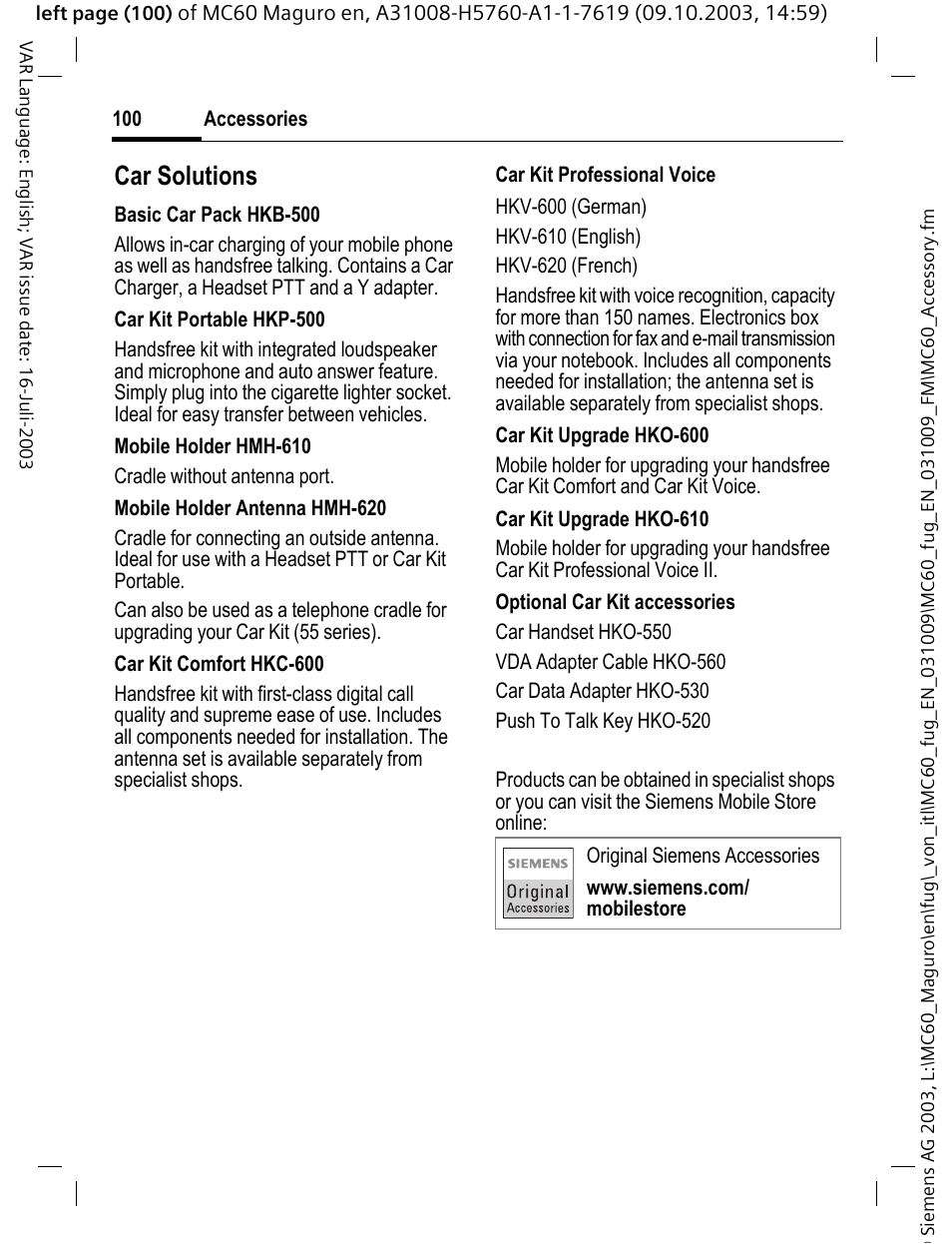 Car solutions | Siemens MC60 User Manual | Page 101 / 118