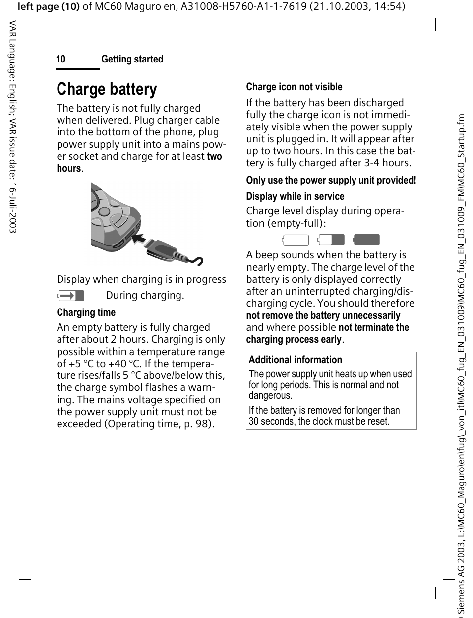 Charge battery, Ad g | Siemens MC60 User Manual | Page 11 / 118