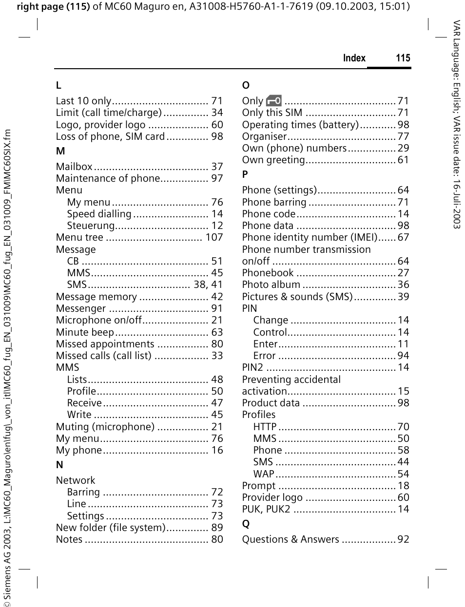 Siemens MC60 User Manual | Page 116 / 118