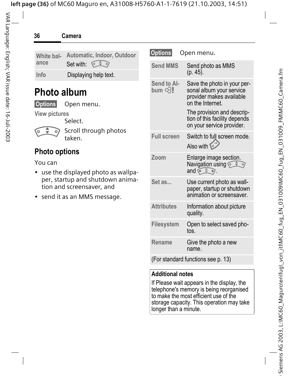 Photo album, Photo options | Siemens MC60 User Manual | Page 37 / 118