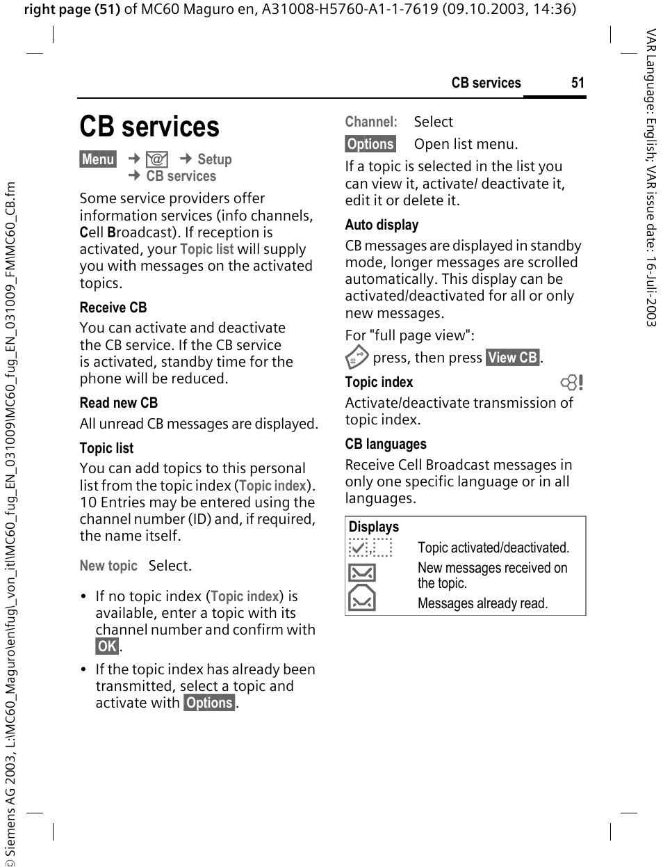 Cb services | Siemens MC60 User Manual | Page 52 / 118