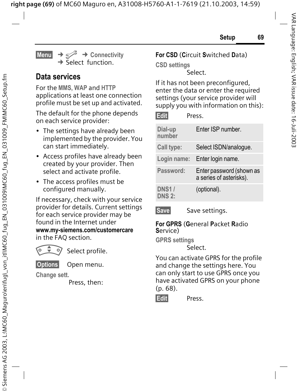 P. 69), P. 69) mus, Data services | Siemens MC60 User Manual | Page 70 / 118