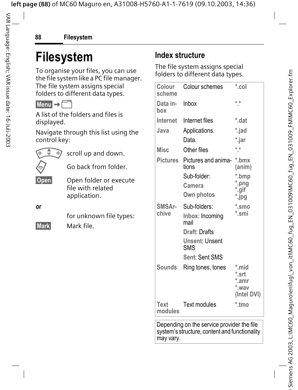 Filesystem, P. 88, P. 88) | Index structure | Siemens MC60 User Manual | Page 89 / 118