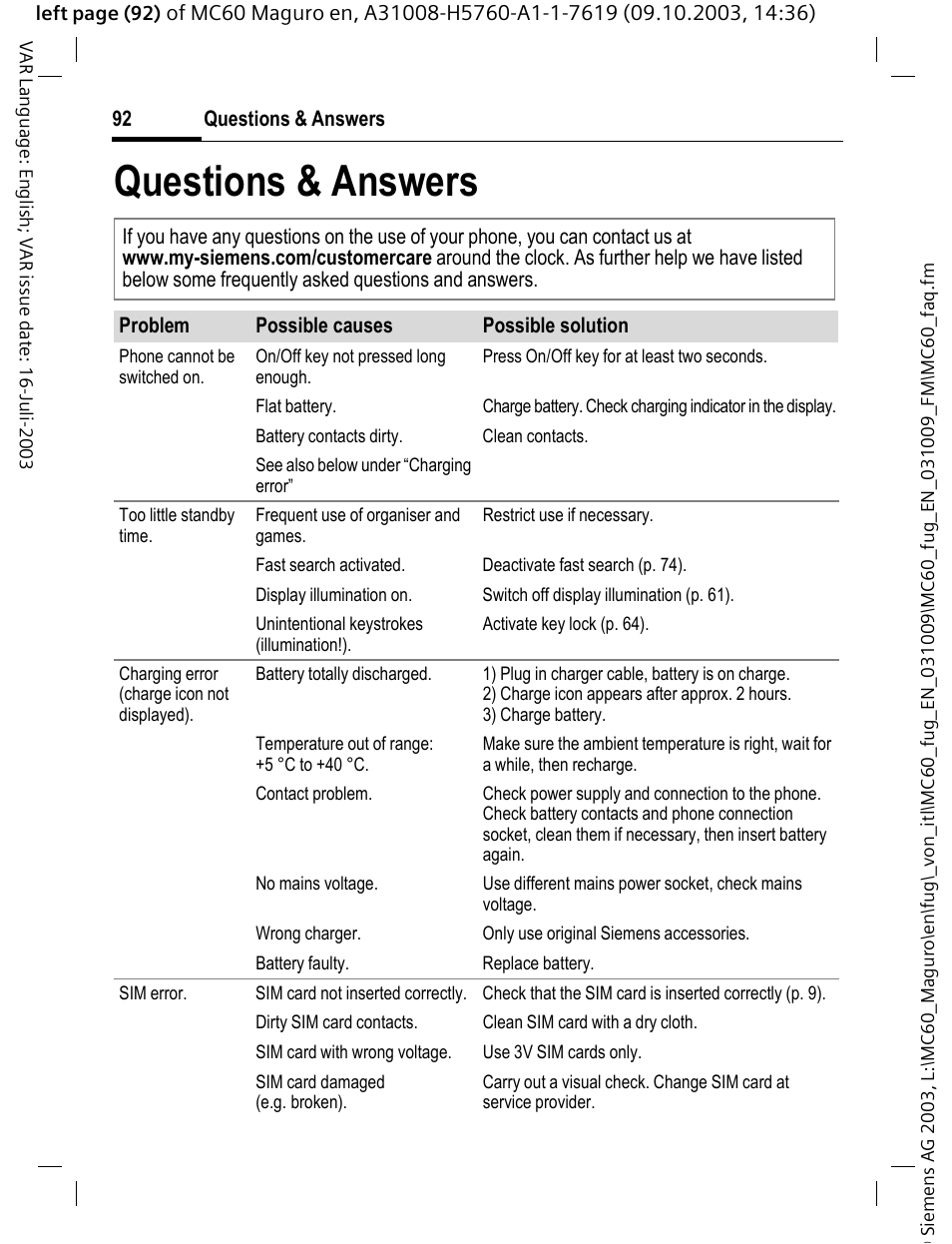 Questions & answers | Siemens MC60 User Manual | Page 93 / 118