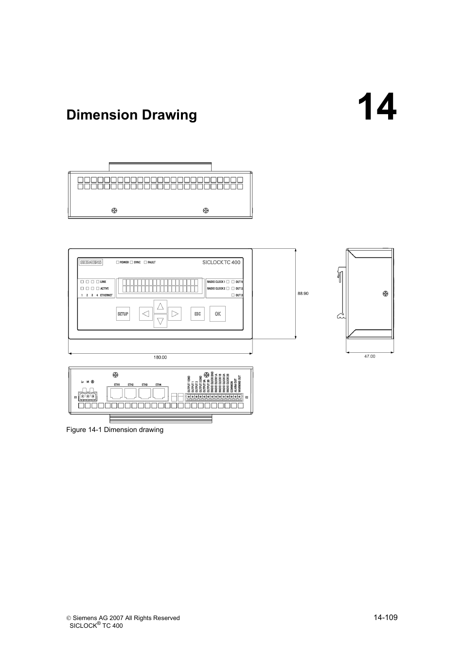 14 dimension drawing, Dimension drawing | Siemens SICLOCK TC 400 User Manual | Page 111 / 134