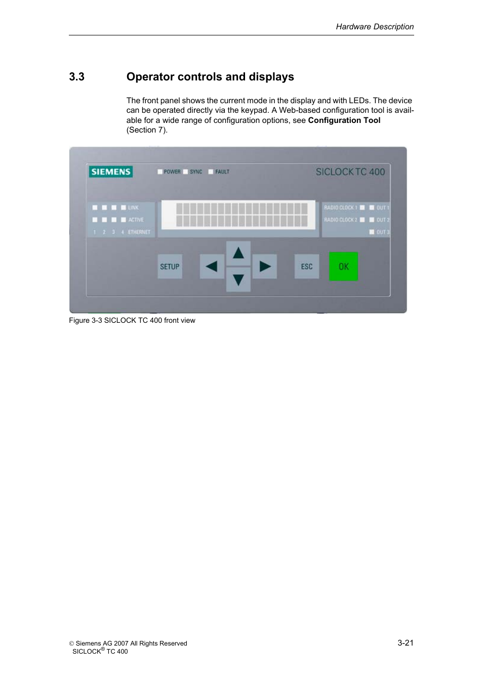 3 operator controls and displays, Operator controls and displays | Siemens SICLOCK TC 400 User Manual | Page 23 / 134