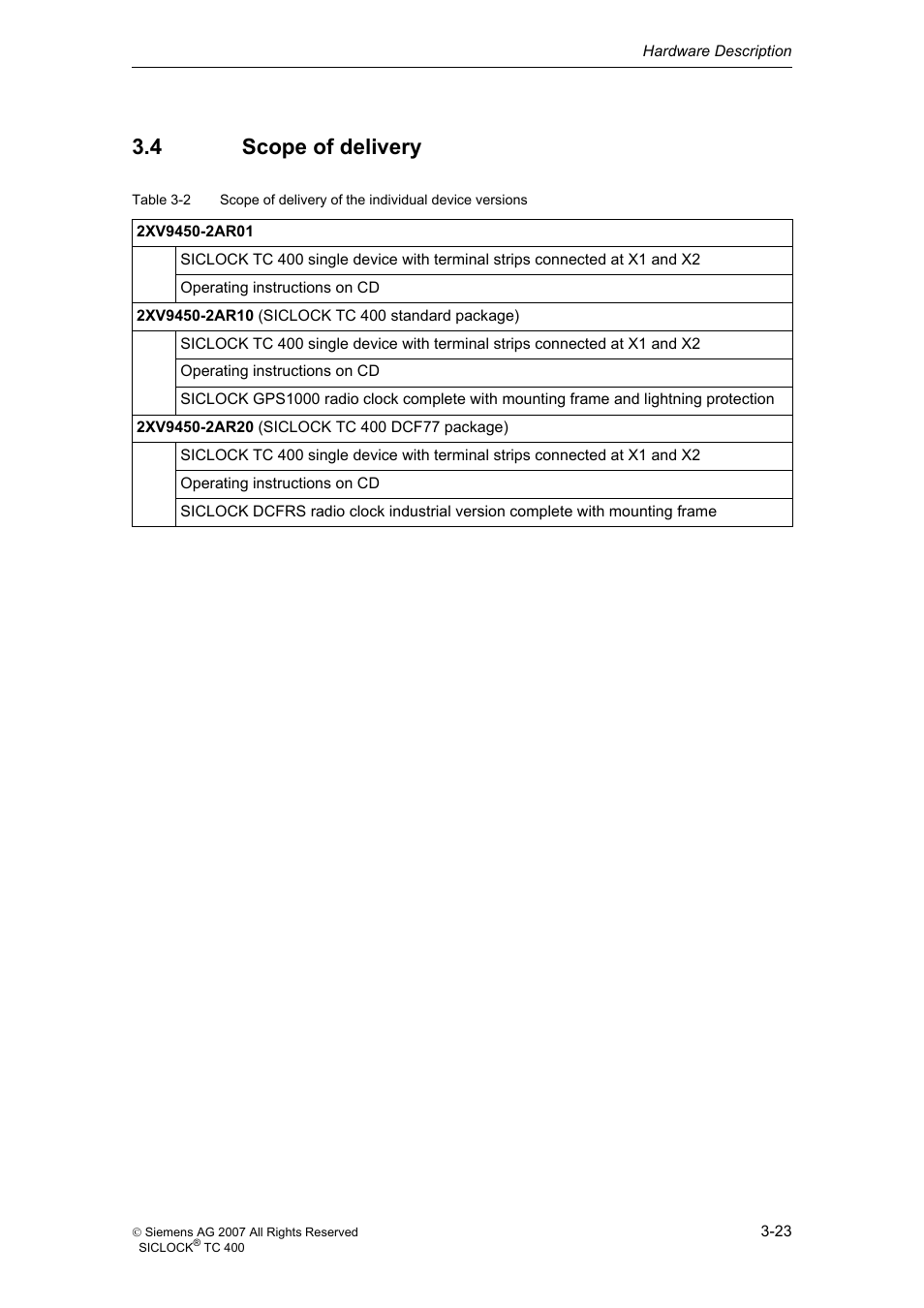 4 scope of delivery, Scope of delivery | Siemens SICLOCK TC 400 User Manual | Page 25 / 134