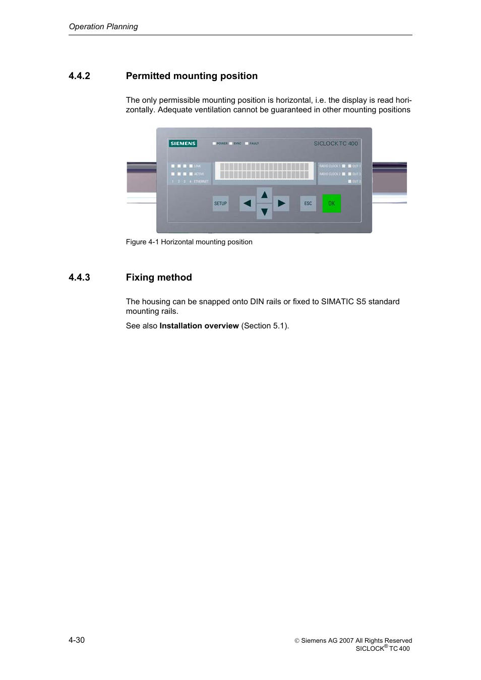 2 permitted mounting position, 3 fixing method, Permitted mounting position | Fixing method | Siemens SICLOCK TC 400 User Manual | Page 32 / 134