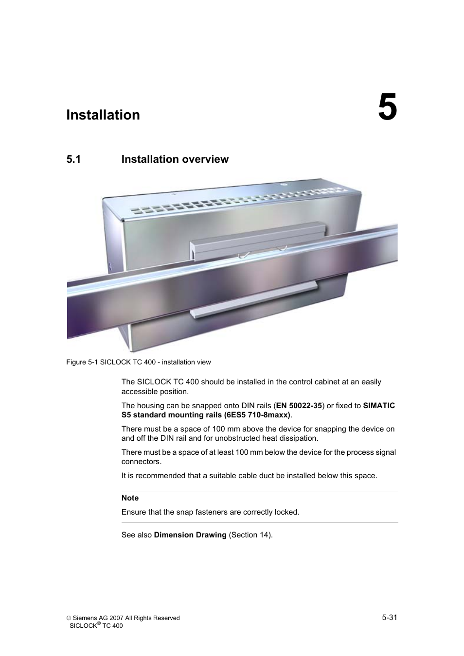 5 installation, 1 installation overview, Installation | Installation overview, Installation (section 5) | Siemens SICLOCK TC 400 User Manual | Page 33 / 134