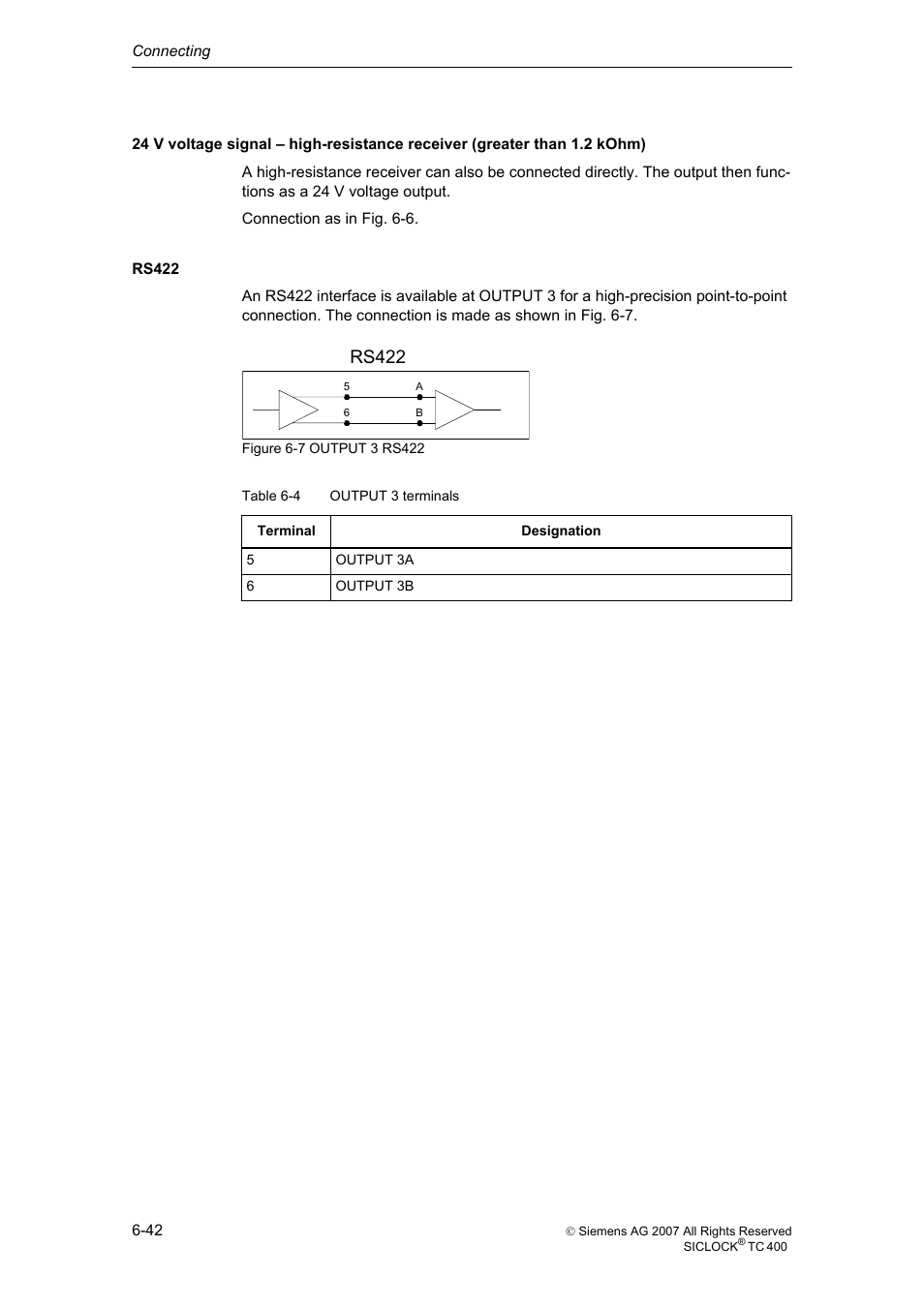 Rs422 | Siemens SICLOCK TC 400 User Manual | Page 44 / 134