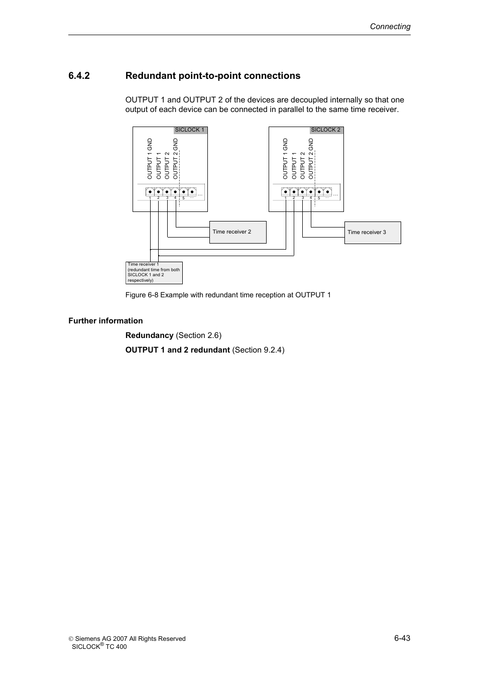 2 redundant point-to-point connections, Redundant point-to-point connections, Connecting 6-43 | Siemens SICLOCK TC 400 User Manual | Page 45 / 134