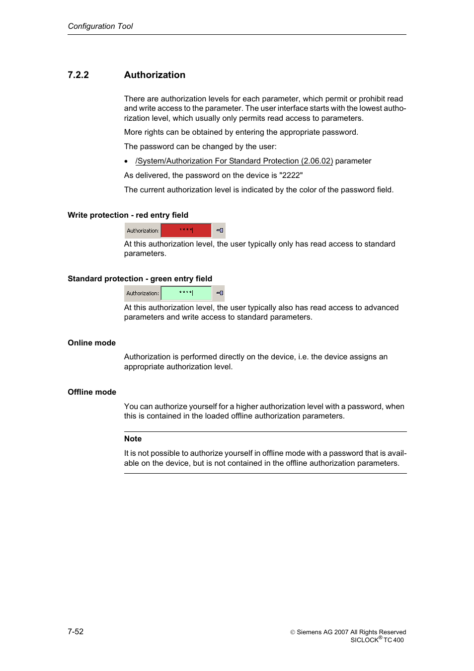 2 authorization, Authorization | Siemens SICLOCK TC 400 User Manual | Page 54 / 134